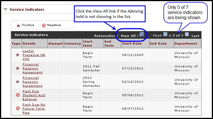 Removing an Advising Hold You can view holds and remove an advising hold from the General Info page.