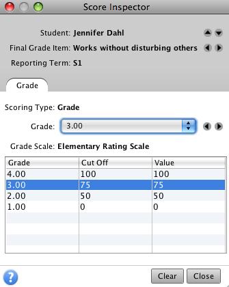 Using the Score Inspector While you can enter scores directly on the Scoresheet, you can use the Score Inspector to provide more details about the student s performance.