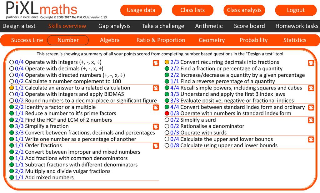 Figure 12 Figure 13 Figure 14 When selecting Skills overview, both students and staff are shown a set of options that will allow them to analyse their individual progress within the app (Figure 12).
