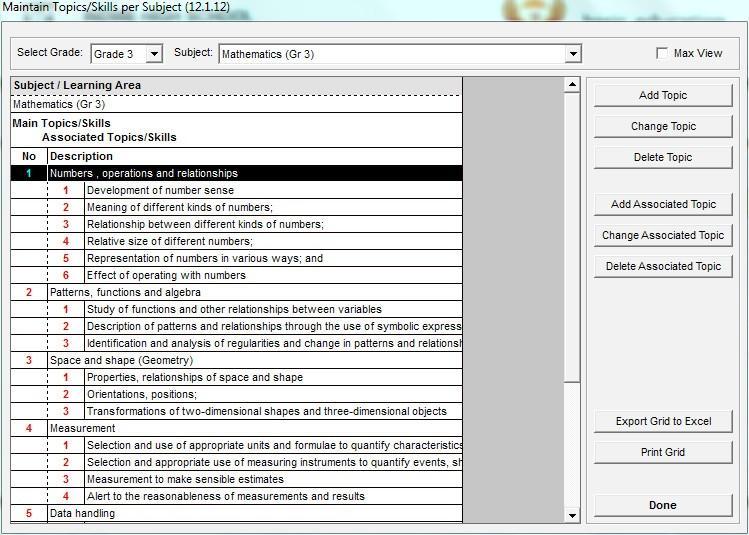Figure 6: Maintain Topics/Skills per Subject 2.1.2a Add Topics/Skills to Subjects Additional Topics can be added for all subjects.