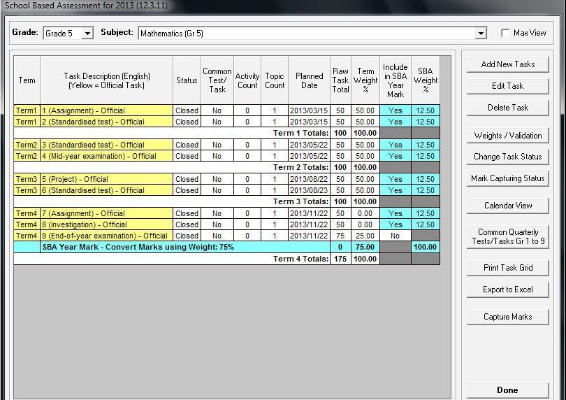 Figure 40 Status of task to be available for capturing Capturing marks with security on. Click on 12.3.12 Maintain Learner Task Assessment or Capture marks on screen 12.3.11 that opens a screen with options to capture or verify ( Fig.