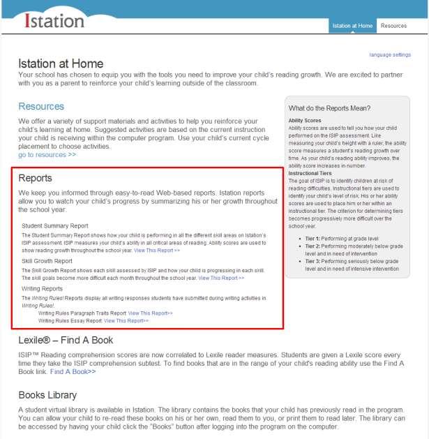Page 14 of 19 There are three types of reports available for parents in Istation that will keep you informed of your
