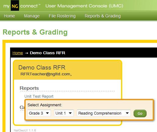 In this example, the user selects the Unit 1 Reading Comprehension report. 5.
