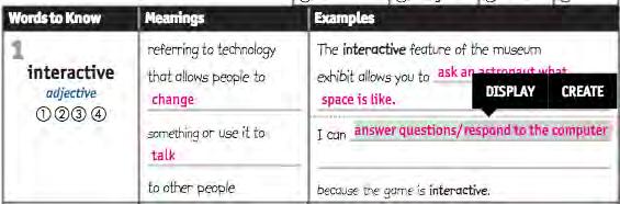 The displayed annos appear highlighted. This allows teachers to display annos as they are needed in the lesson. Unhighlighted annos do not appear on the display.