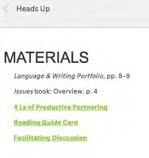 Heads Up presents a list of materials related to the lesson.