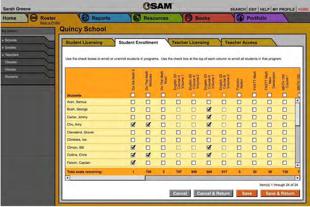Product Settings in SAM Enrollment in English 3D may also be set in Student Achievement Manager (SAM).