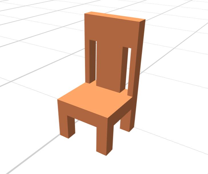 6. Results (a) The created 3D model. (b) The corresponding parse tree. Figure 6.1: Example 1: Wooden chair Figure 6.1a above shows a model created from a simple grammar script (Listing 6.