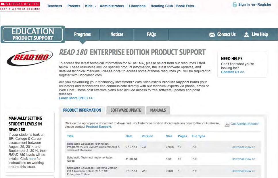 Technical Support For questions or other support needs, visit the READ 180 Product Support website at www.hmhco.com/read180/productsupport.