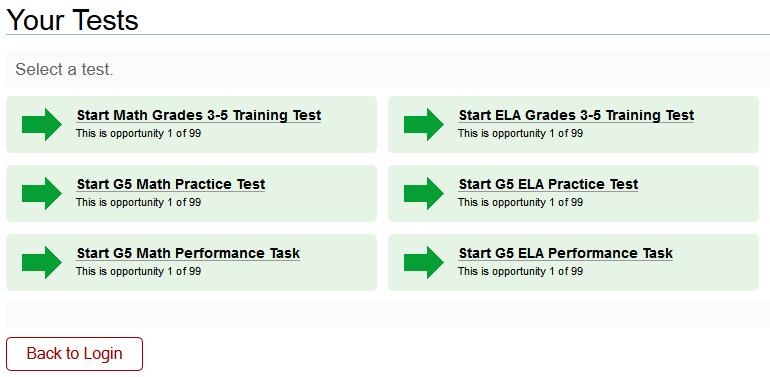 Step 3: Select a Practice or Training Test 1. Click the name of the practice or training test you want to take and continue to the next step.