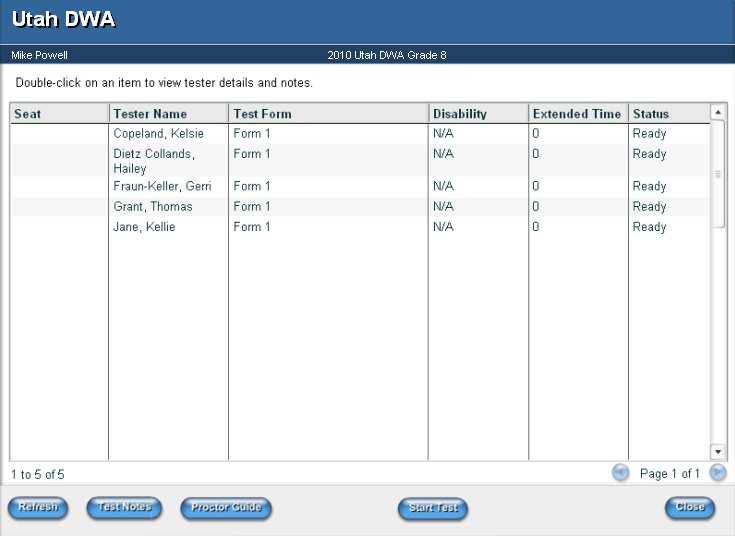 3. Select the test to be administered from the Test Administration list, and then click Proctor Station.