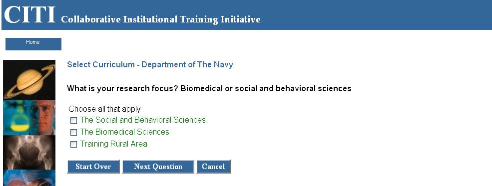 If you chose planning to conduct research with human subjects, continue on to RESEARCH FOCUS section.