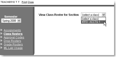 Selecting Your Class Section Select the class section you wish