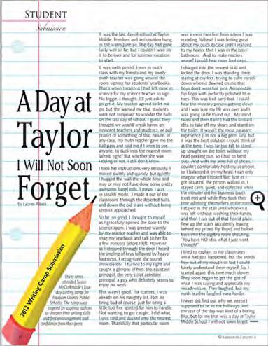 Published Author Warrenton Lifestyle Magazine selected Taylor Middle School seventh-grade student Lauren Albert s article A Day