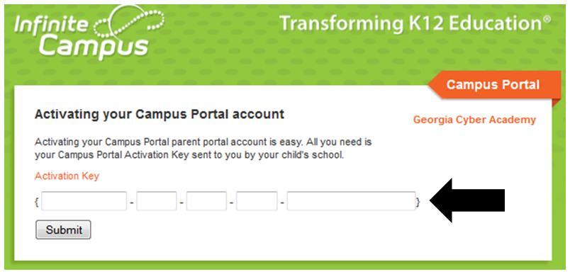 Once you ve clicked Submit, you will get a screen that shows your GUID number. Click Activate Your Parent Portal Account Now.