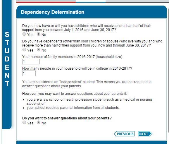 FAFSA SECTION 3: DEPENDENCY STATUS (PG.