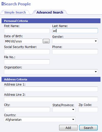 Simple Search Enter all or part of the first and/or last name or select an organization from the available list