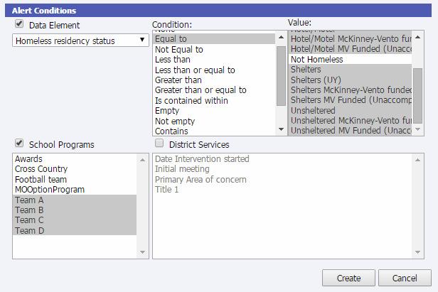Display an alert for any student whose Case Manager Name custom text field contains adams.