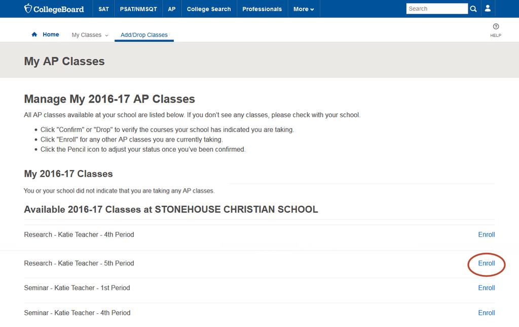 Yu will be redirected t the Manage My Classes page and see a cmplete list f AP Capstne classes