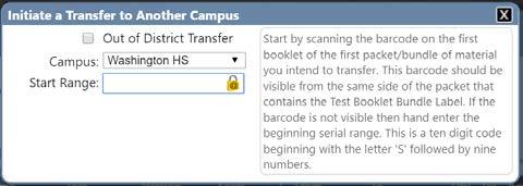 106 II. CAMPUS USERS 17. Materials After selecting the campus the material will be transferred to from the Campus dropdown menu, begin scanning the booklets you wish to transfer.