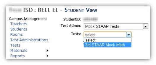 After selecting a test administration, you will then need to select a test to assign the student to from