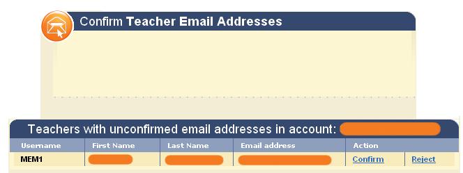 Figure 6.2 Confirm Teacher Email Address 2. Click the Confirm link in the Action column at the right.