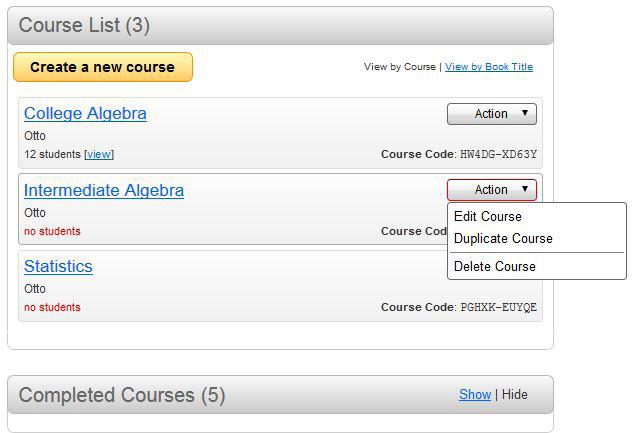 Managing Your Courses To view your list of courses, click on the Course List link in the breadcrumb trail from the Home page. A. All of your live courses appear in the Course List.