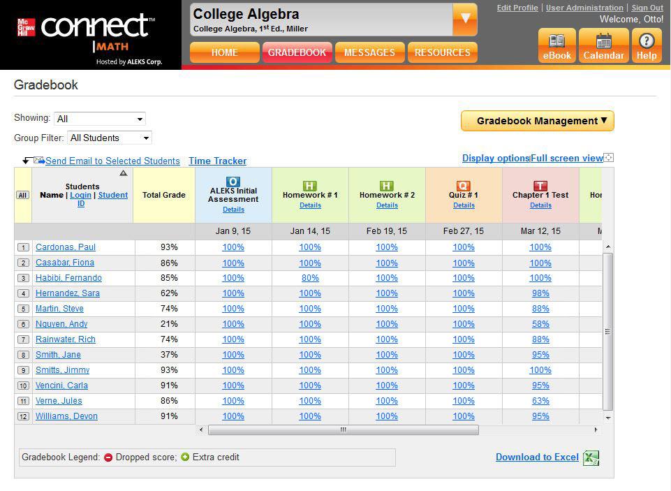 Section 4: Using the Gradebook Navigating the Gradebook The Gradebook is central to managing your course. To access the Gradebook, click on the Gradebook button at the top of your screen.