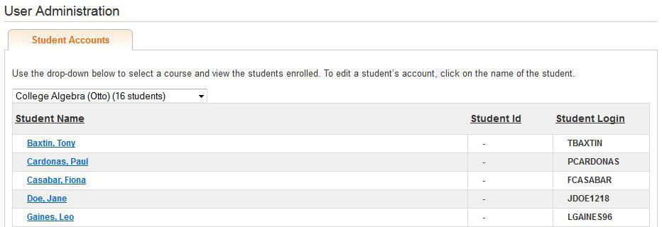 D Update your email address and password by selecting Edit Profile. E. Select User Administration to view your class rosters. From here you can edit student accounts. User Administration A.
