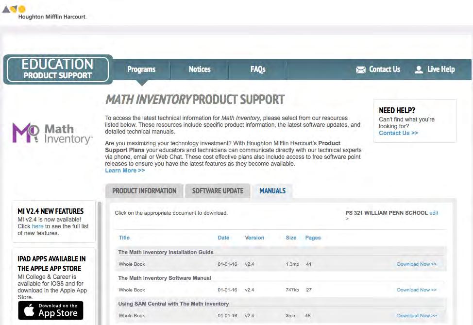 Technical Support For questions or other support needs, visit the The Math Inventory Product Support website at hmhco.com/mi/productsupport.