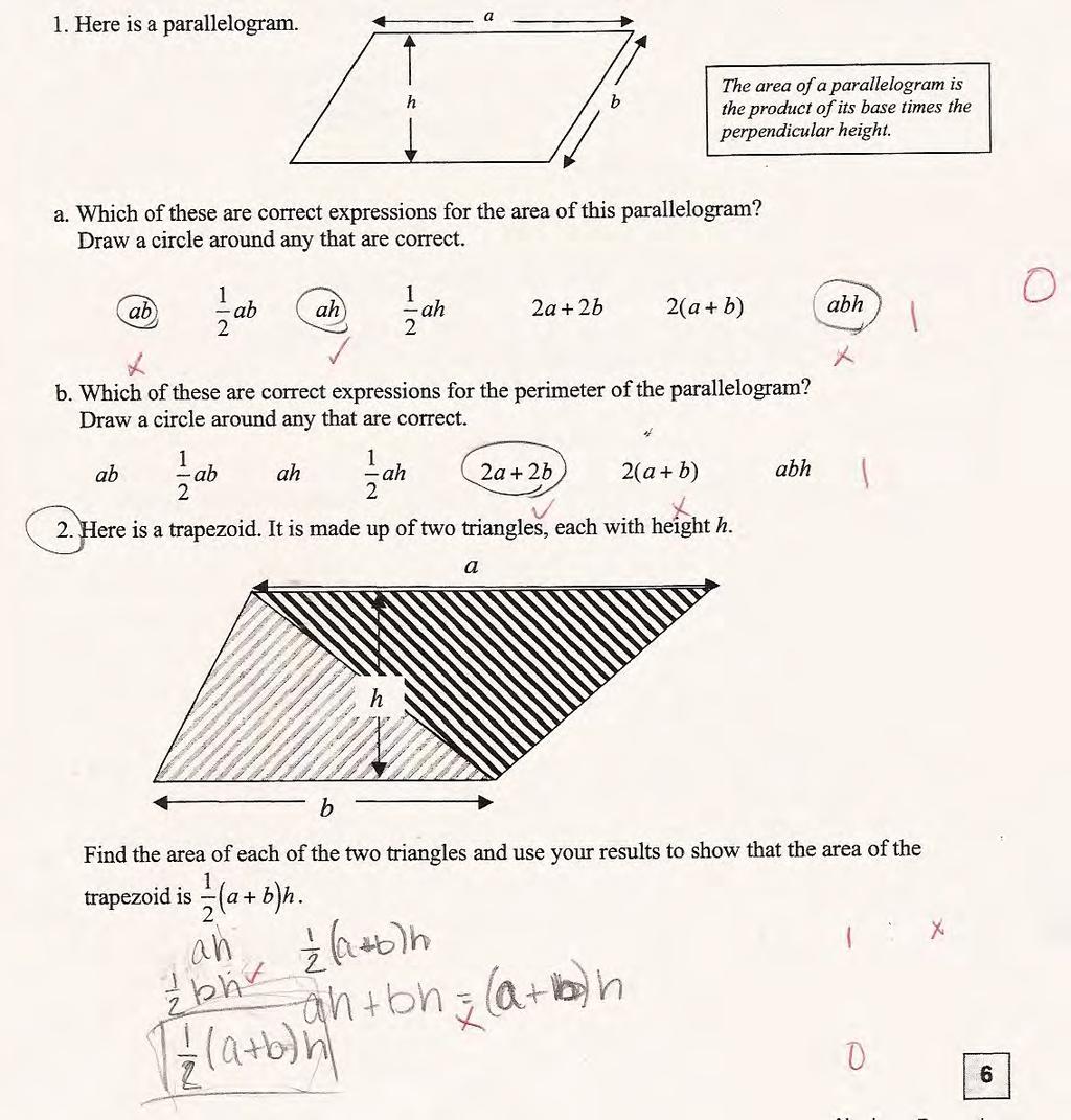 Student F might be debating between two different area formulas, using one strategy for triangle a and a different strategy for triangle b. The students seems to settle on ah + bh.