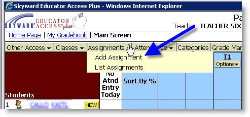 mouse cursor over Assignments.