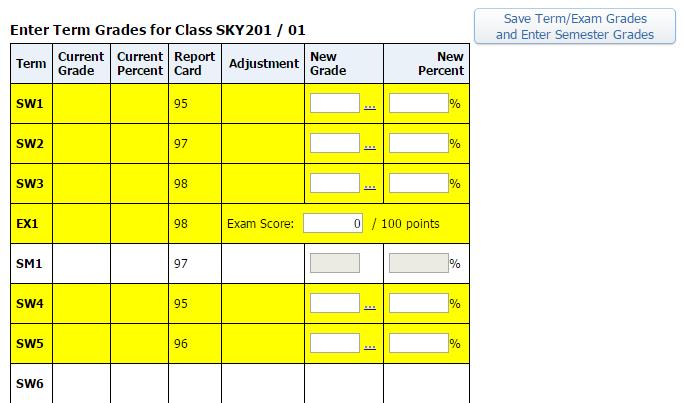 The following screen will appear: Note: The Report Card column indicates the grades that are recorded in the office. The Current Grade column indicates the grades that are recorded in the gradebook.
