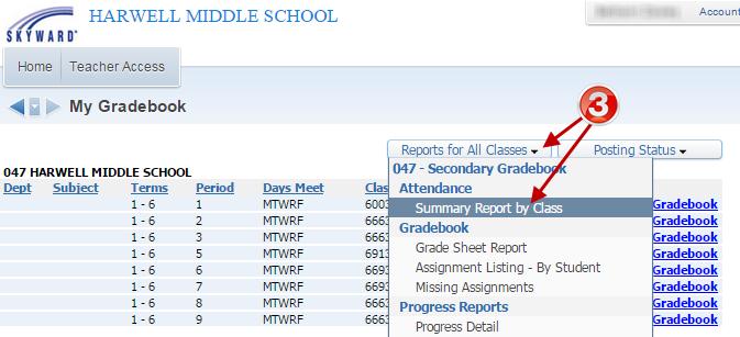 Click on Teacher Access and Select My Gradebook MG