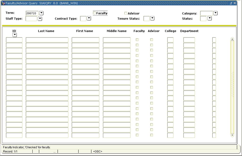 Faculty/Advisor Introduction The Faculty/Advisor Form (SIAIQRY) enables the user to select key pieces of