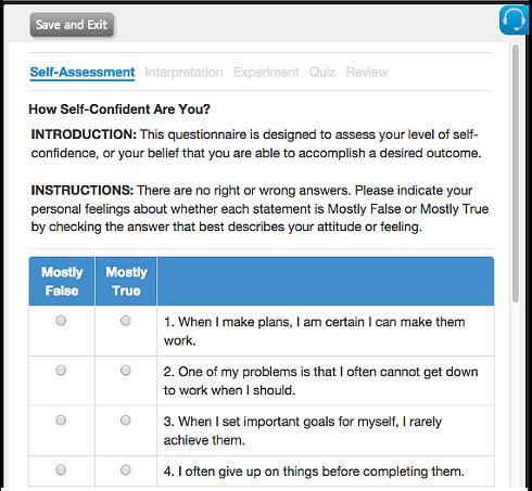 Action: To take a Self Assessment Activities assignment 4 Click the Start Assignment Now button to load the initial Self Assessment page.