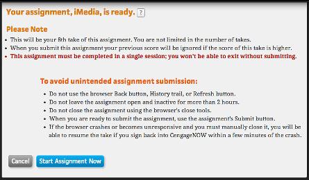 Action: To take a Media Quiz assignment 3 The Assignment Ready page opens.