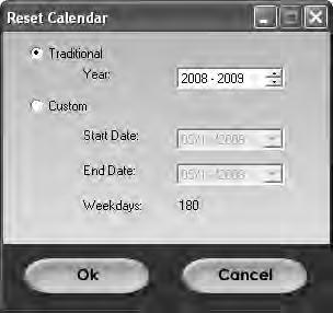 Step 6: Step 7: On the Reset Calendar pop-up window, choose the option (Traditional or Custom) that suits your needs. Type or select your custom start and end dates, if you chose the Custom option.