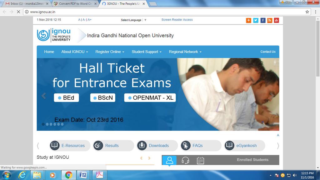 IGNOU Website At Website: http://ignou.ac.in, the following useful information is available: Web page of IGNOU Website Details of programmes on offer.