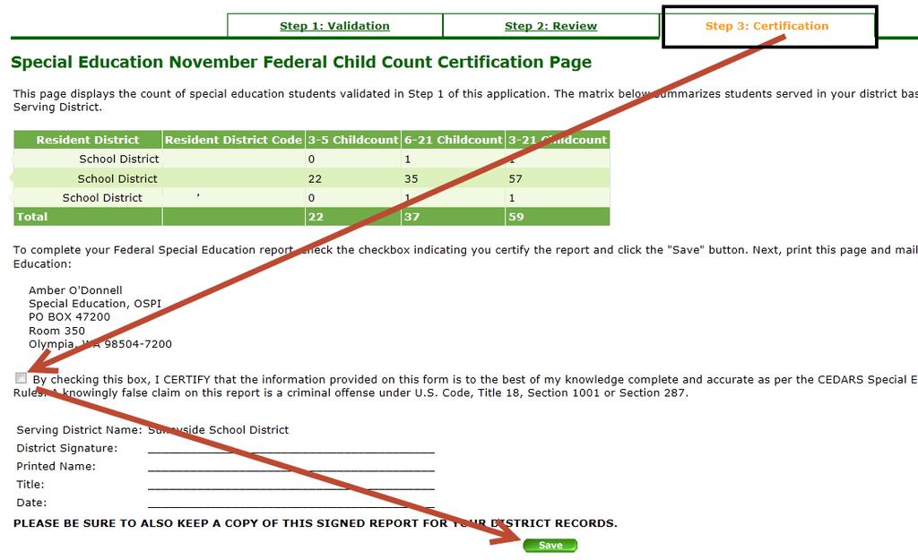 Do not print this certification page until after you have certified and saved.
