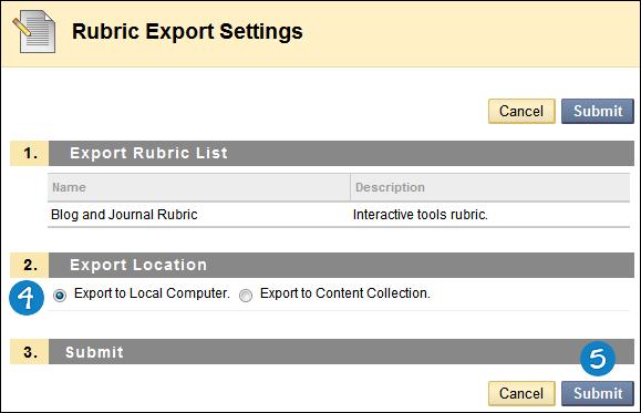 4. On the Rubric Export Settings page, select where to save the exported rubric.