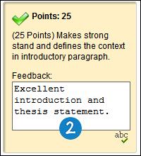 2. Optionally, type Feedback for individual criteria to the student in the text box that appears when a cell is selected.