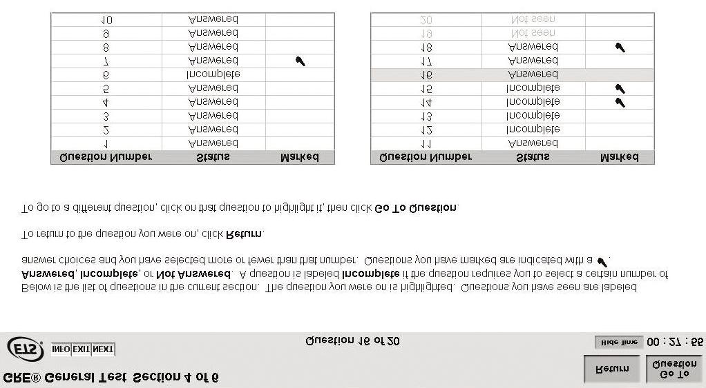 Overview of the GRE Verbal Reasoning Measure A sample review screen appears below. The review screen is intended to help you keep track of your progress on the test.