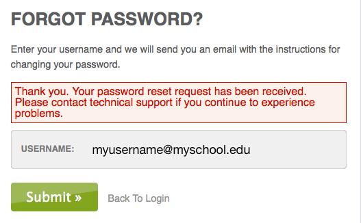 5. A notification will appear stating that the password reset request has been received. 6. KITE-support@ku.edu will send a password reset email within one hour.