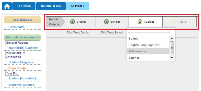 2. Under Alternate Assessments, click Class Roster. 3. Use prepopulated information or select filters as needed.