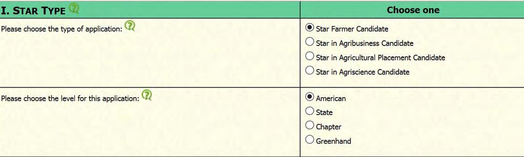 I. STAR TYPE Star award categories are related to your SAE types, so choosing the appropriate application type is very