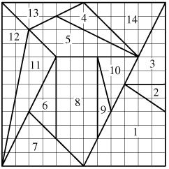 COMPETENCY 004 44. Archimedes Stomachion puzzle from about 200 B.C. in which a 12-by-12 grid is divided into 12 different polygons, is shown above.
