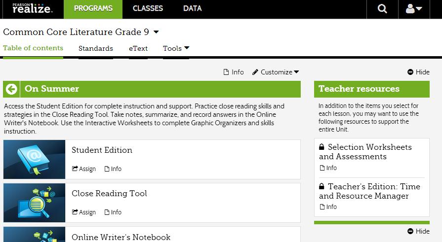 To create an assignment, click any resource that says Option/and or Assign.