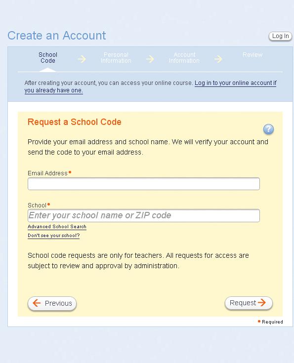 Be sure to look at the address line to make sure you select the correct school. Now click Request.