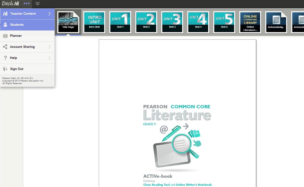 REGISTRATION Administrators/Tech Coordinators Dash ACTIVe-book: Creating Classes 35 The Close Reading Tool, Online Writer s Notebook, and Interactive Worksheets are part of Pearson s Dash