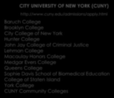 NON-COMMON APPLICATION SCHOOLS STATE UNIVERSITY OF NEW YORK (SUNY) http://www.suny.edu/student/app_suny.cfm Most SUNY Community Colleges except: Nassau Community College http://www.ncc.